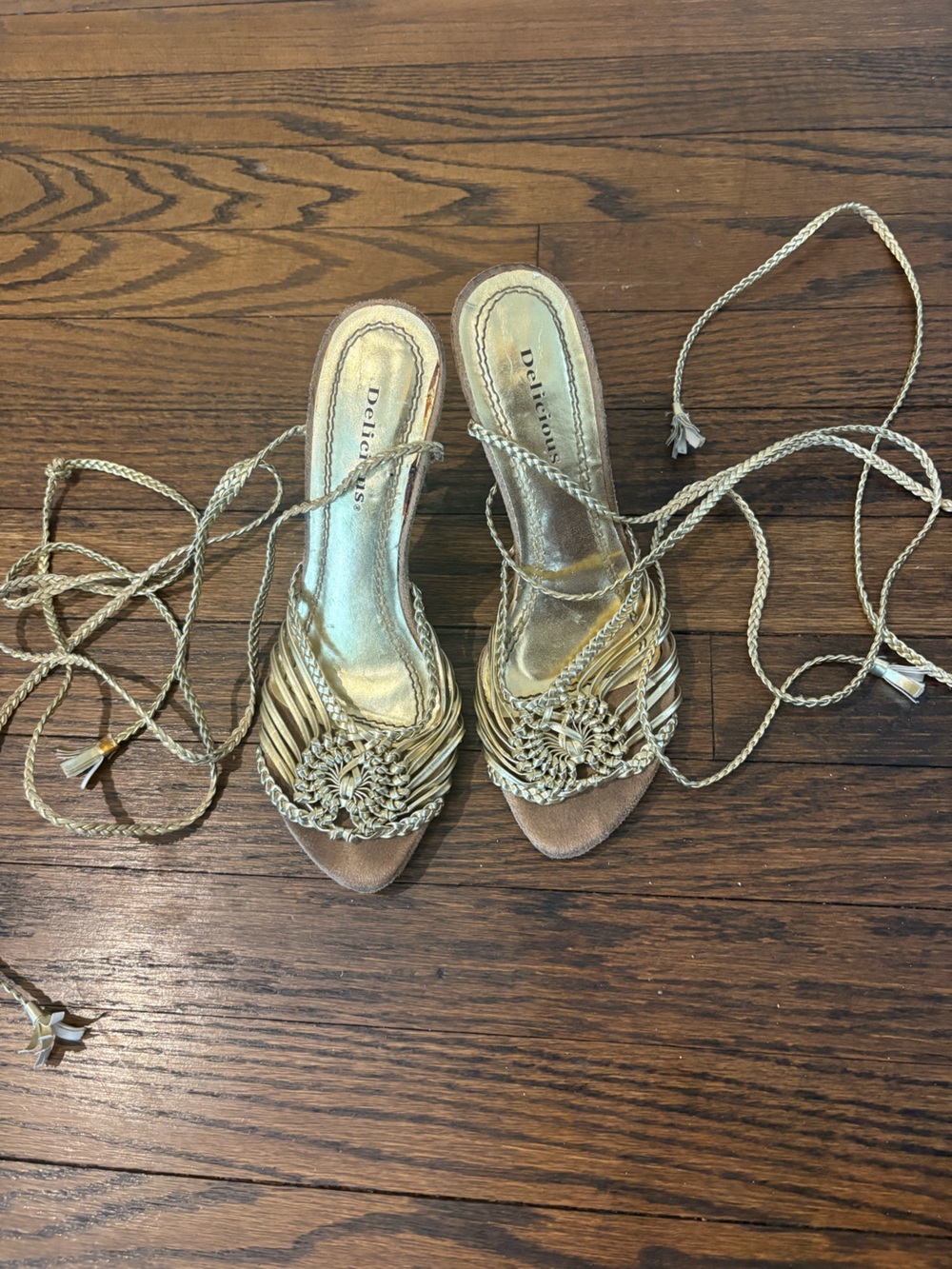Delicious Metallic Gold Braided Lace-Up Heels - Picture 6 of 6